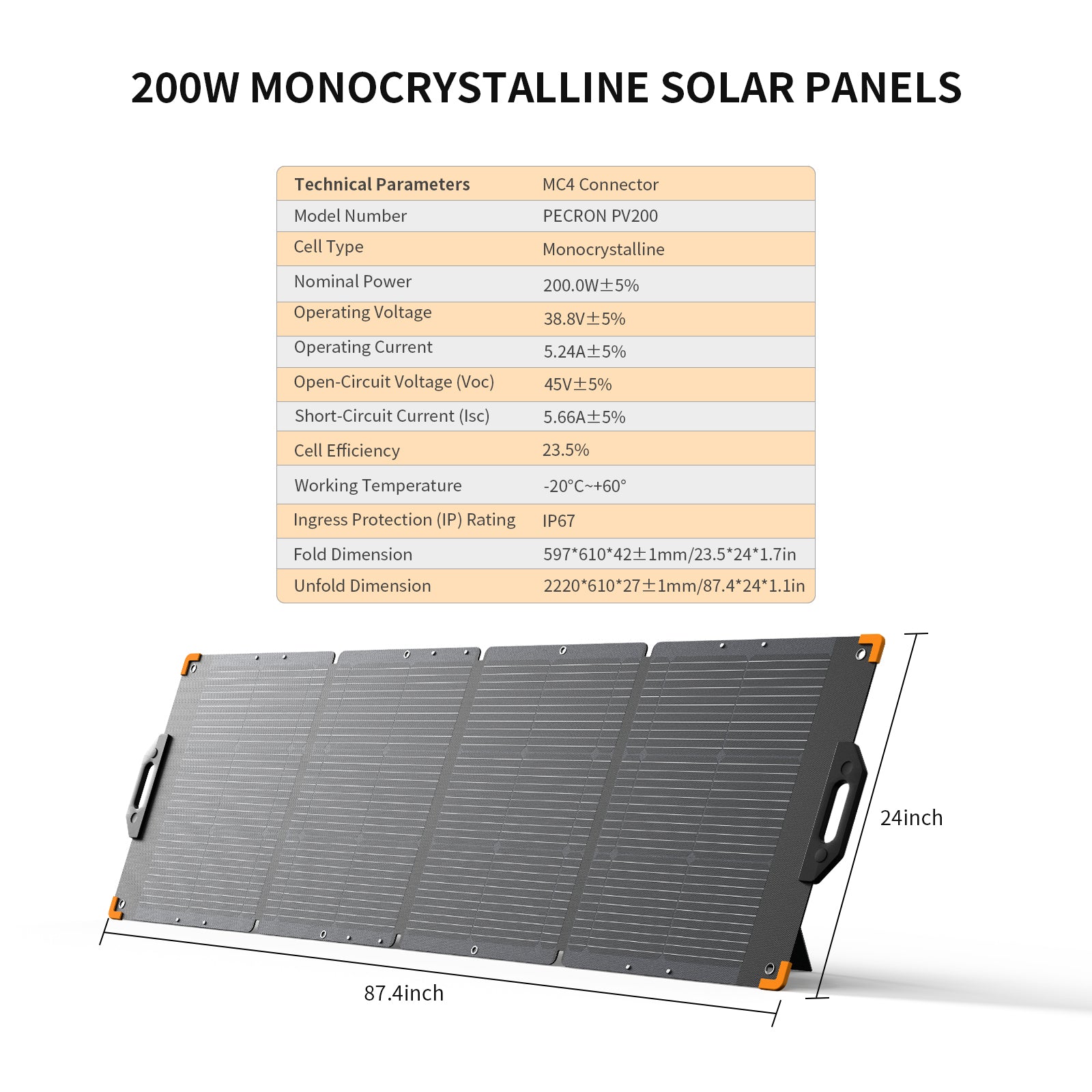 Pecron pv200 200w portable solar panel waterproof ip67